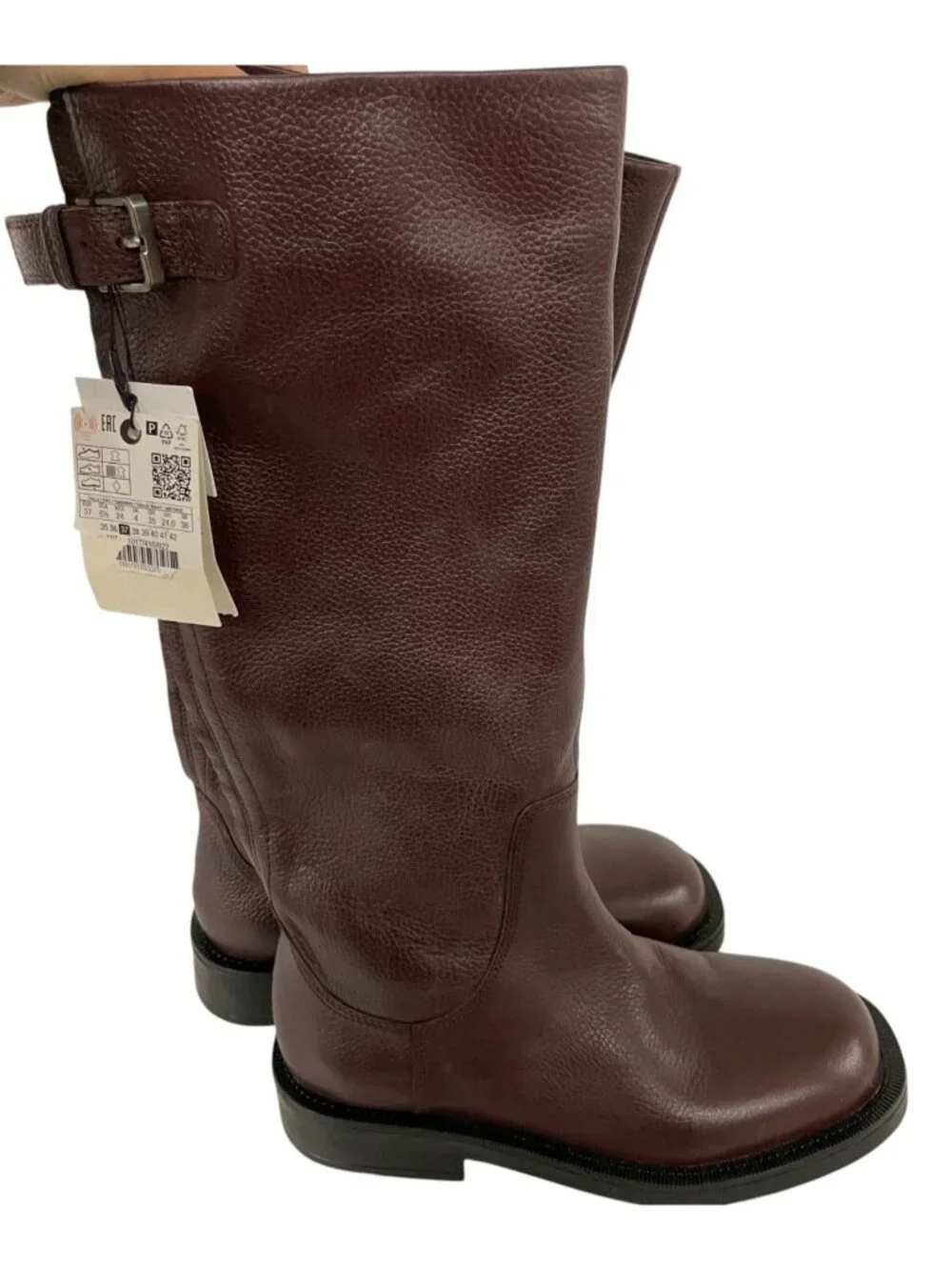 Zara Womens Leather Boots High Buckle EU 37 US 6.5 Burgundy Red 1017/410 NWOB